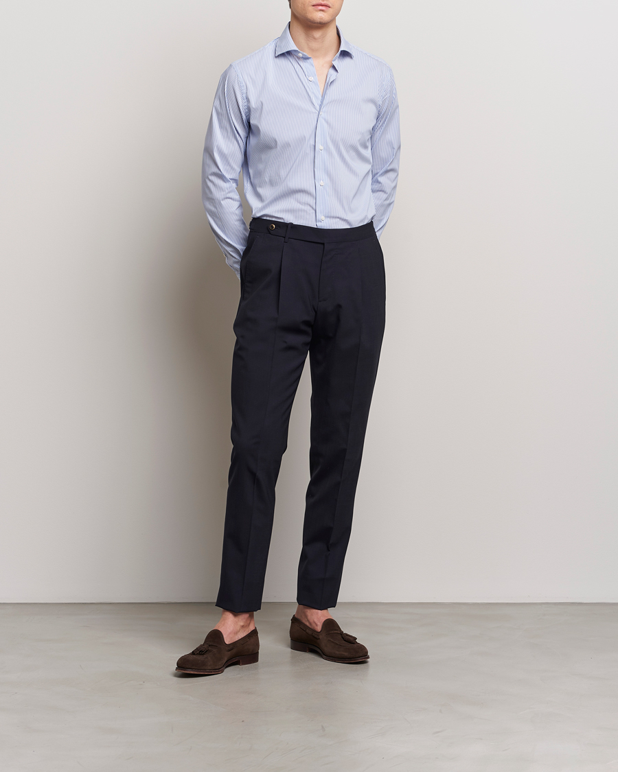 Herre | Nye varemærker | Grigio | Comfort Stretch Dress Shirt Light Blue Stripe