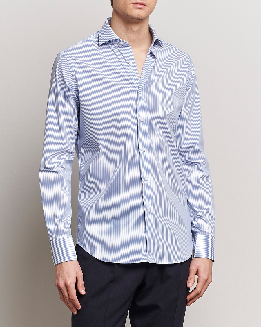 Herre | Nye varemærker | Grigio | Comfort Stretch Dress Shirt Light Blue Stripe