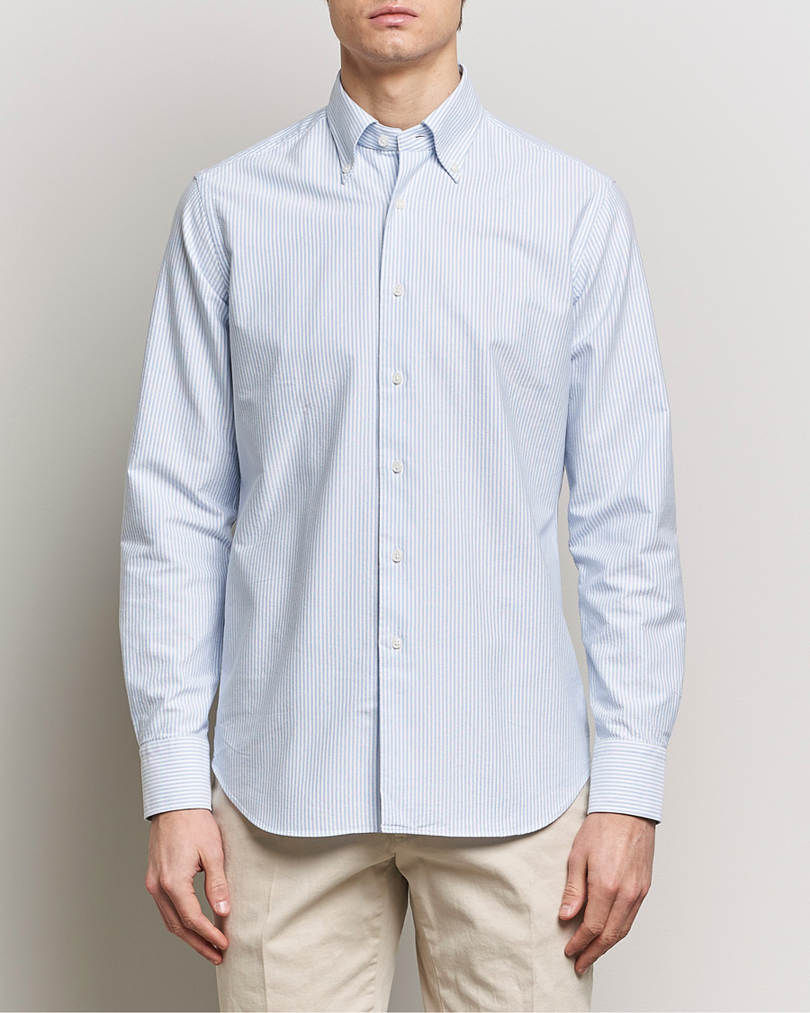 Herre | Grigio | Grigio | Oxford Button Down Shirt Light Blue Stripe