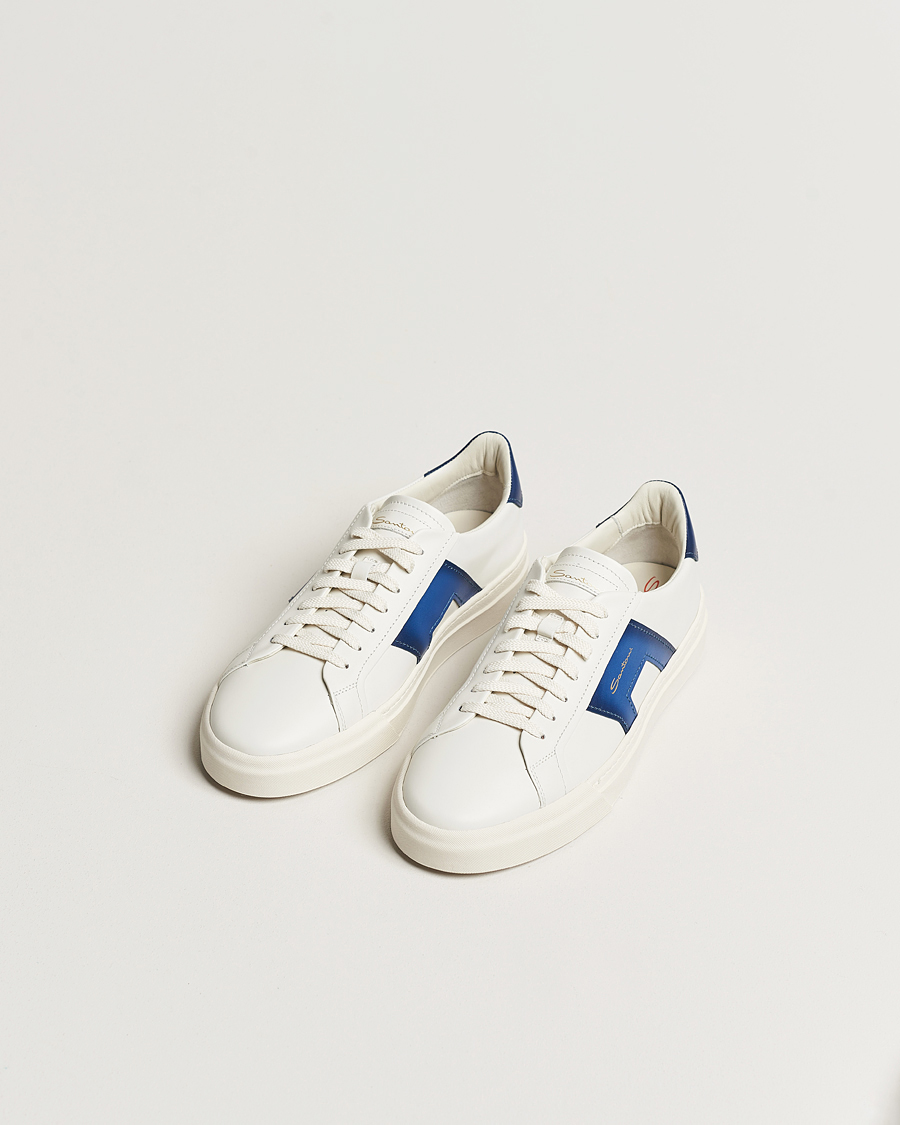 Herre |  | Santoni | Double Buckle Sneakers White/Navy