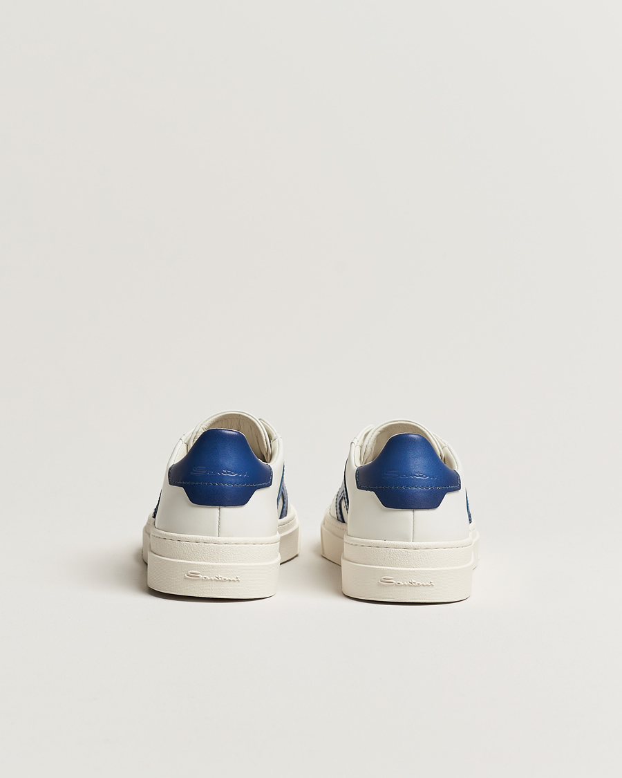 Herre | Santoni Double Buckle Sneakers White/Navy | Santoni | Double Buckle Sneakers White/Navy