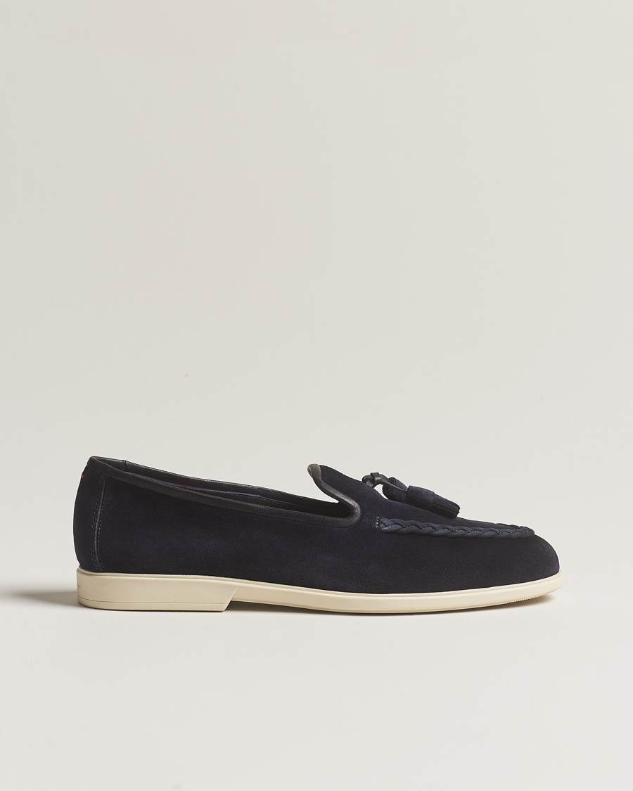 Herre | Santoni Summer Tassel Loafers Navy Suede | Santoni | Summer Tassel Loafers Navy Suede