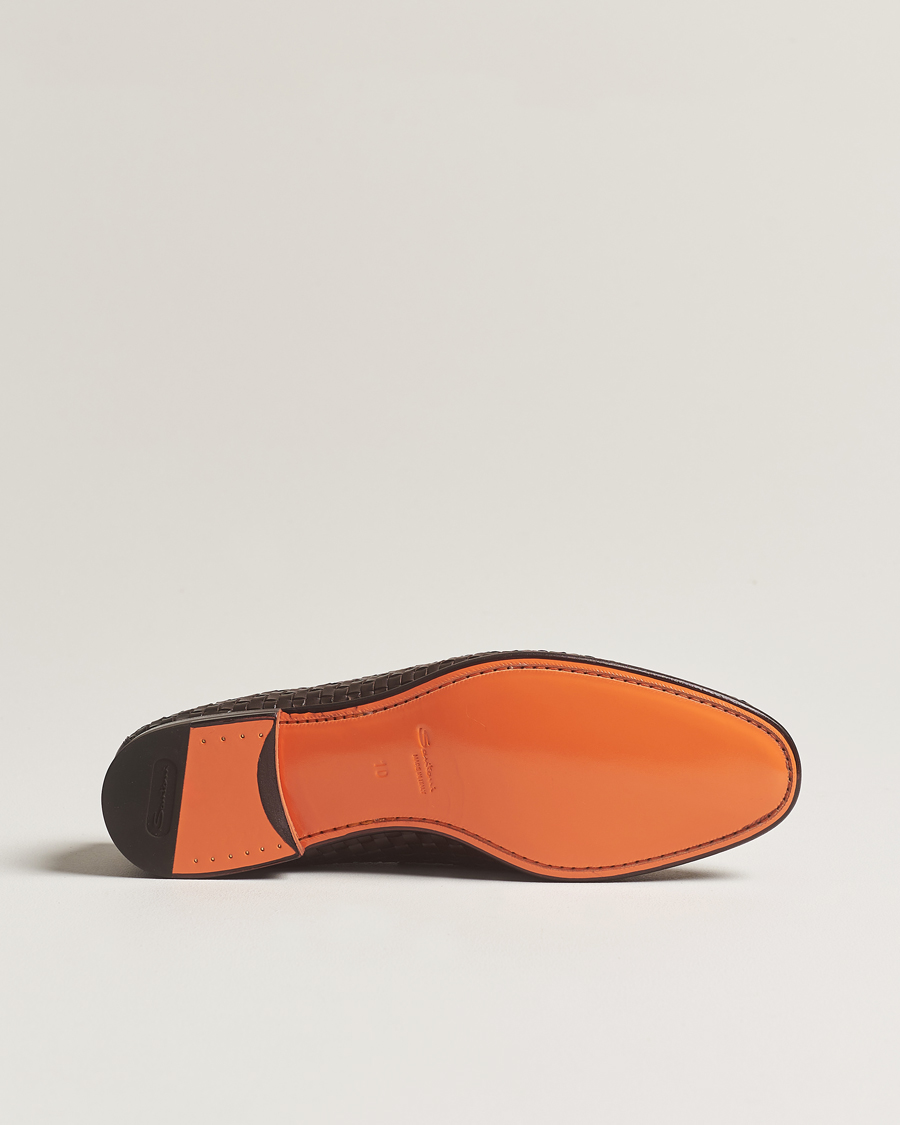 Herre | Santoni Braided Penny Loafers Dark Brown Calf | Santoni | Braided Penny Loafers Dark Brown Calf