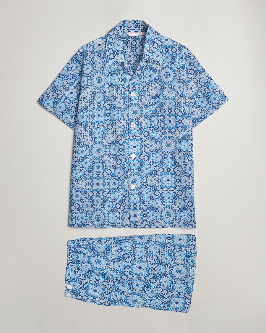 Herre | Pyjamas & Morgenkåber | Derek Rose | Shortie Printed Cotton Pyjama Set Blue