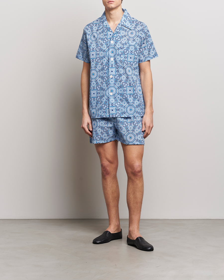 Herre | Pyjamas & Morgenkåber | Derek Rose | Shortie Printed Cotton Pyjama Set Blue