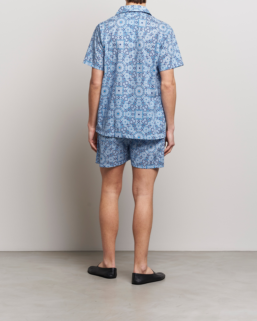 Herre | Tøj | Derek Rose | Shortie Printed Cotton Pyjama Set Blue