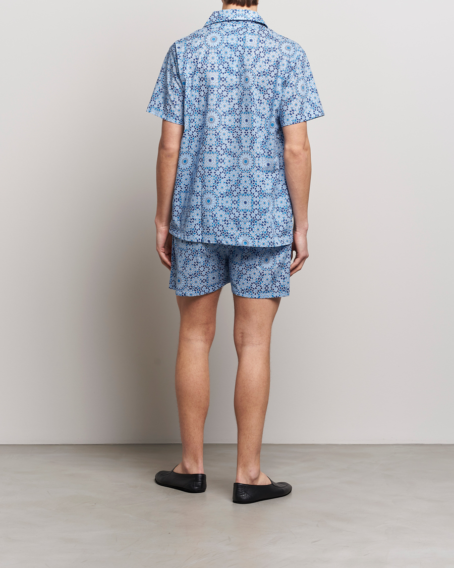 Herre | Best of British | Derek Rose | Shortie Printed Cotton Pyjama Set Blue