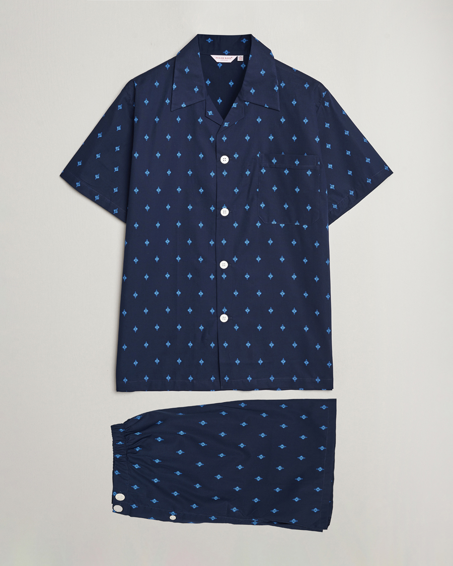 Herre | Pyjamas & Morgenkåber | Derek Rose | Shortie Printed Cotton Pyjama Set Navy