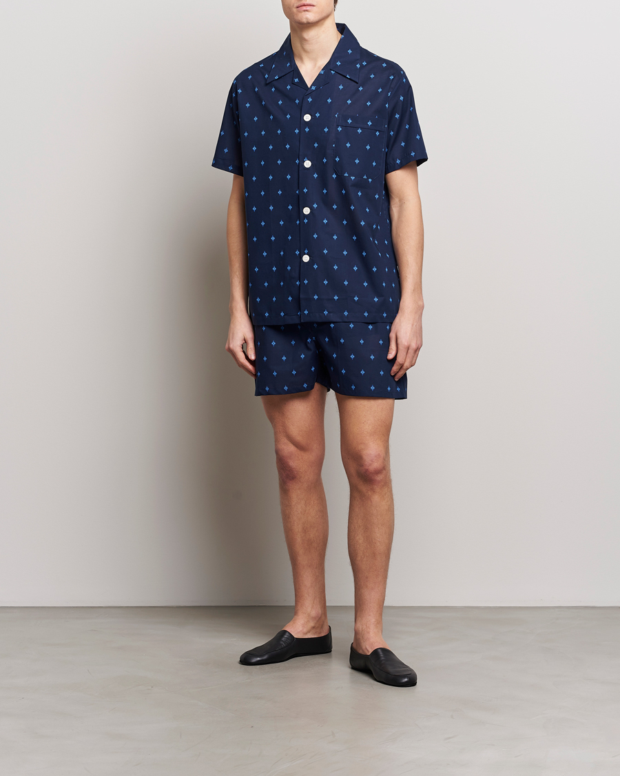 Herre | Pyjamas & Morgenkåber | Derek Rose | Shortie Printed Cotton Pyjama Set Navy