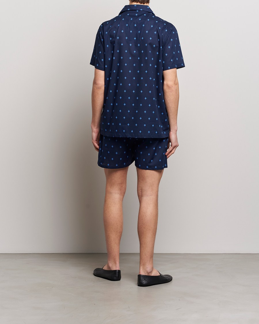 Herre | Best of British | Derek Rose | Shortie Printed Cotton Pyjama Set Navy