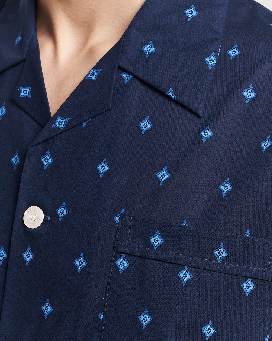 Herre | Pyjamas & Morgenkåber | Derek Rose | Shortie Printed Cotton Pyjama Set Navy