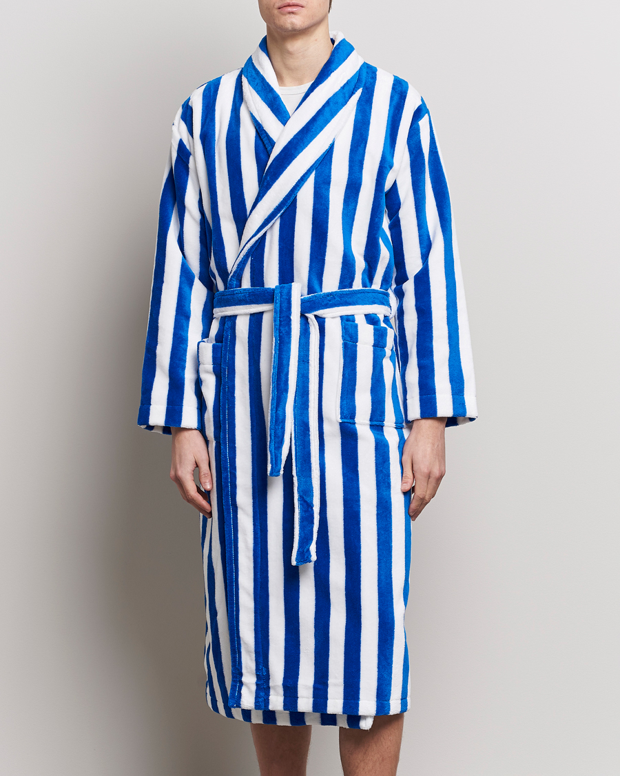 Herre | Afdelinger | Derek Rose | Cotton Velour Striped Gown Blue/White