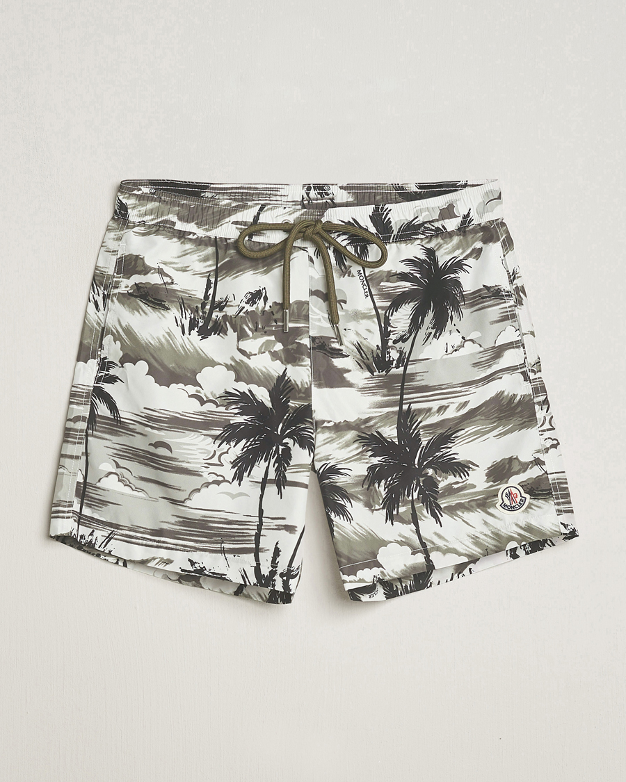 Herre | Badebukser | Moncler | Palm Printed Swim Shorts White/Olive