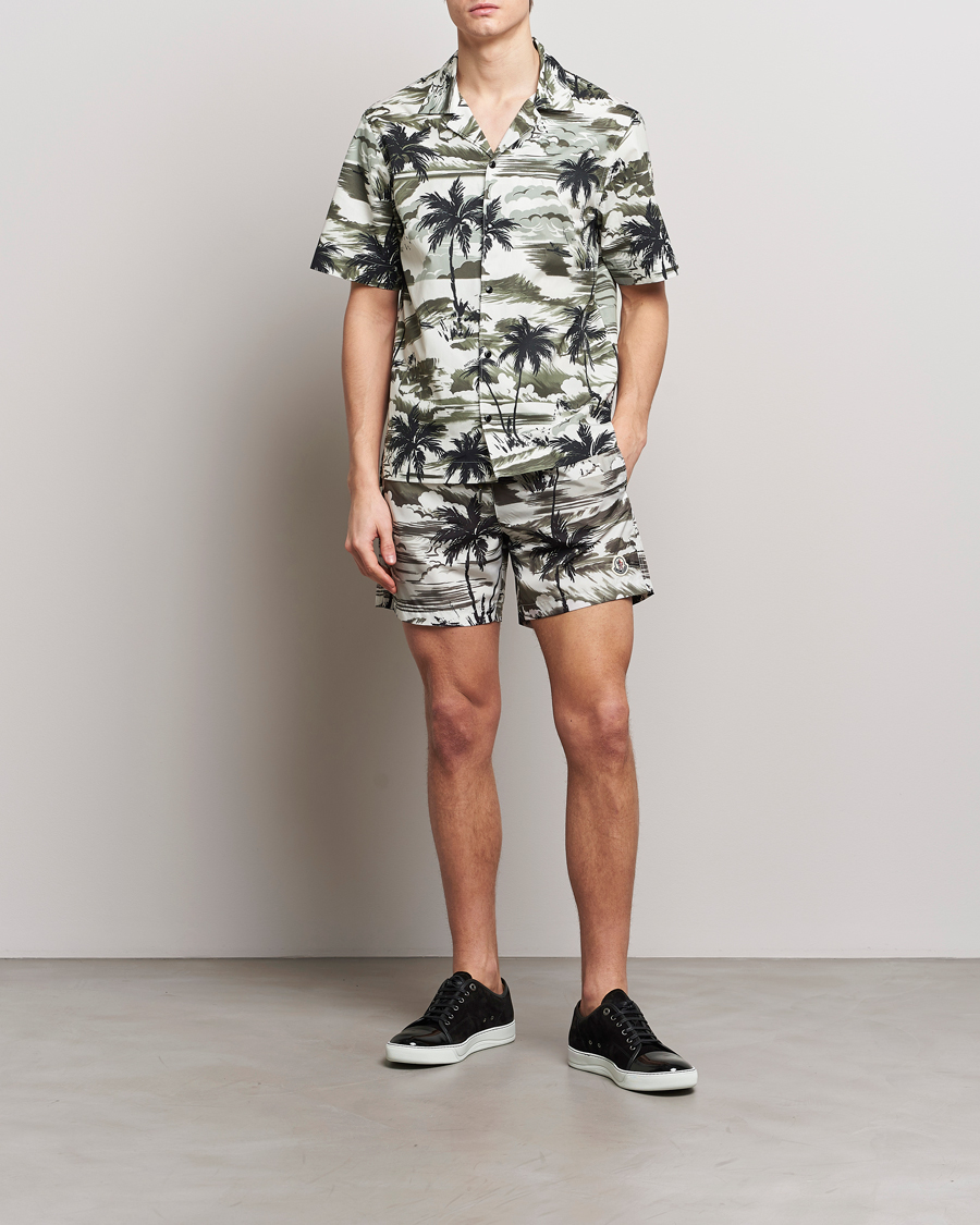 Herre | Badebukser | Moncler | Palm Printed Swim Shorts White/Olive