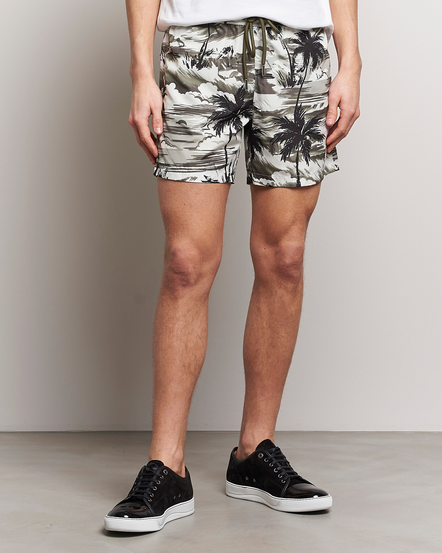 Herr |  | Moncler | Palm Printed Swim Shorts White/Olive