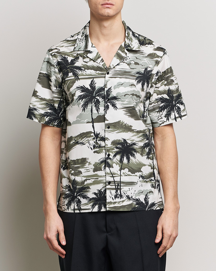 Herre | Kortærmede skjorter | Moncler | Palm Printed Camp Shirt White/Olive