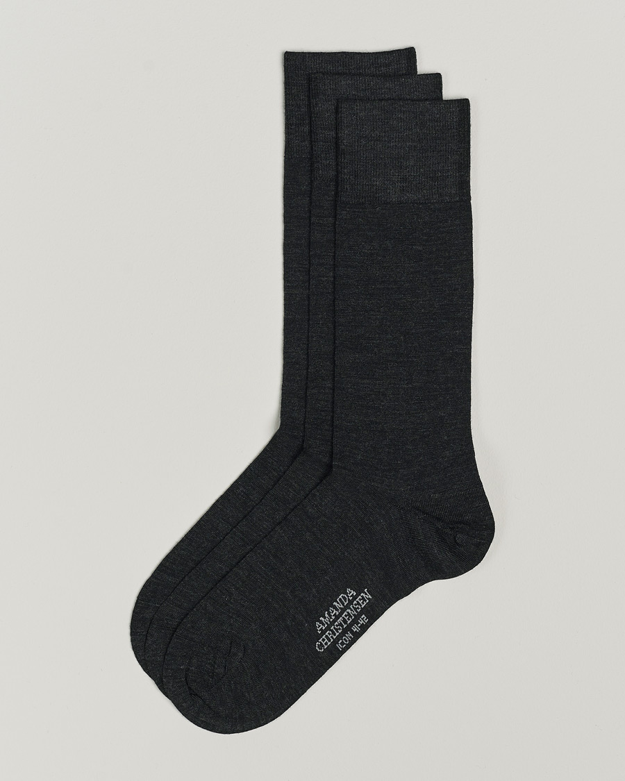Herre | Undertøj | Amanda Christensen | 3-Pack Icon Wool/Cotton Socks Antracite Melange