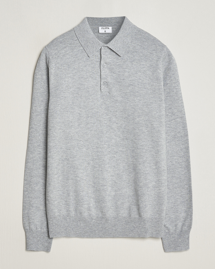 Herre | Trøjer | Filippa K | Knitted Polo Shirt Light Grey Melange