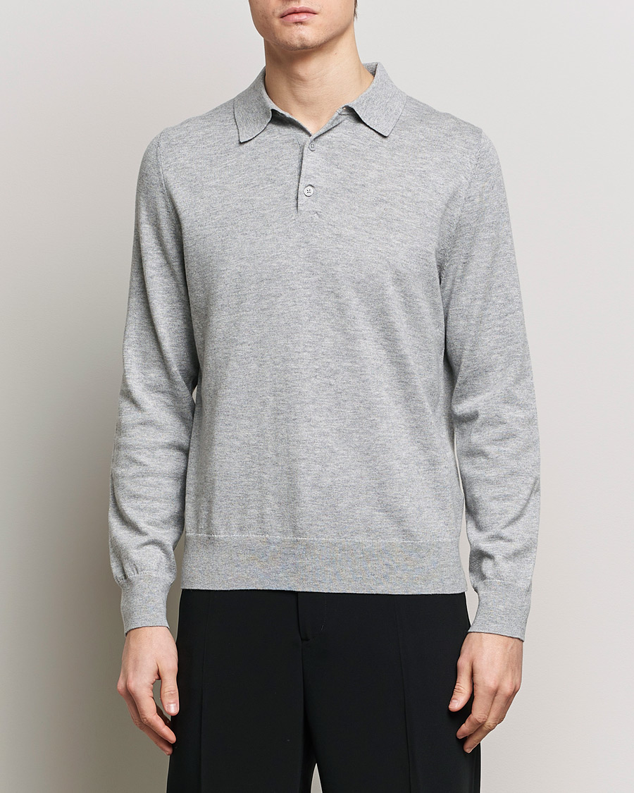 Herre | Tøj | Filippa K | Knitted Polo Shirt Light Grey Melange