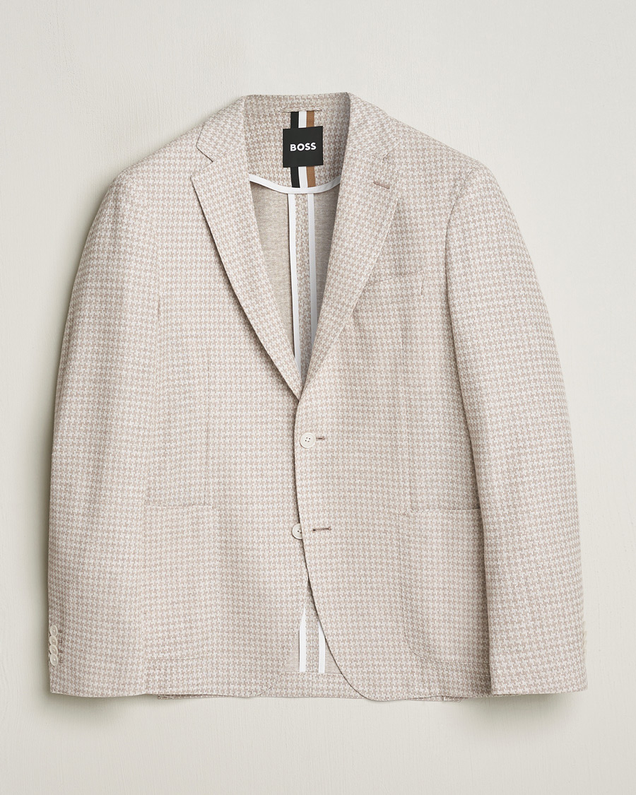 Herre | Blazere & jakker | BOSS BLACK | Hanry Jersey Linen Checked Blazer Dark Beige