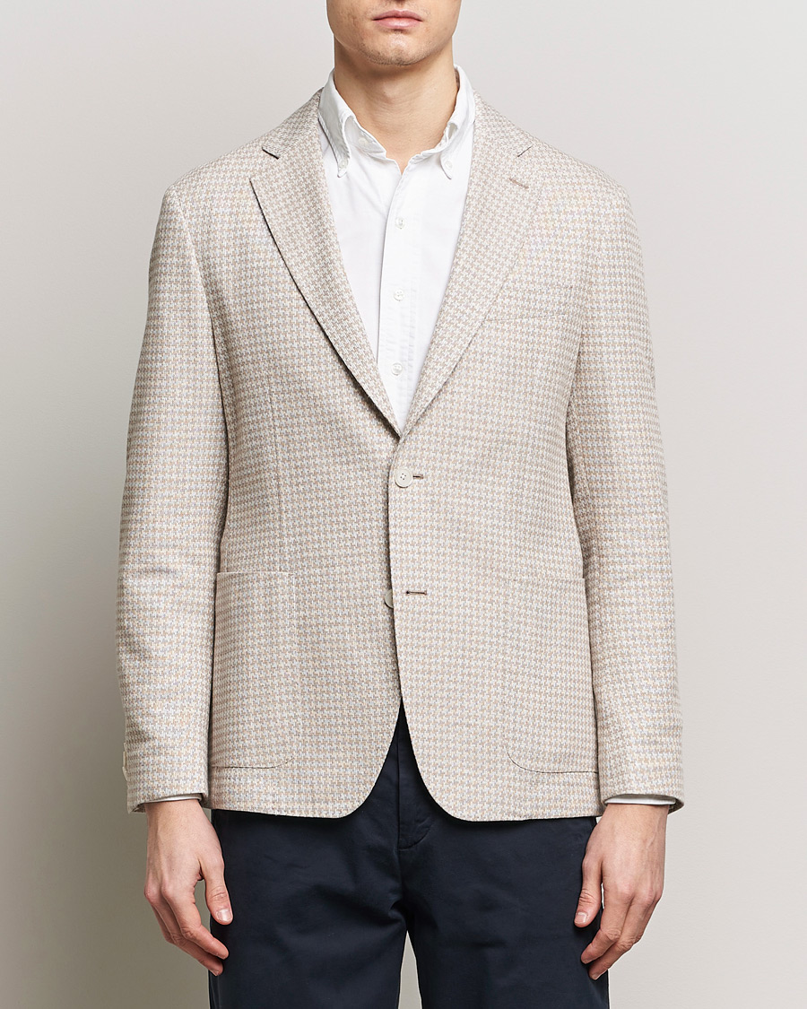 Herre | The linen lifestyle | BOSS BLACK | Hanry Jersey Linen Checked Blazer Dark Beige