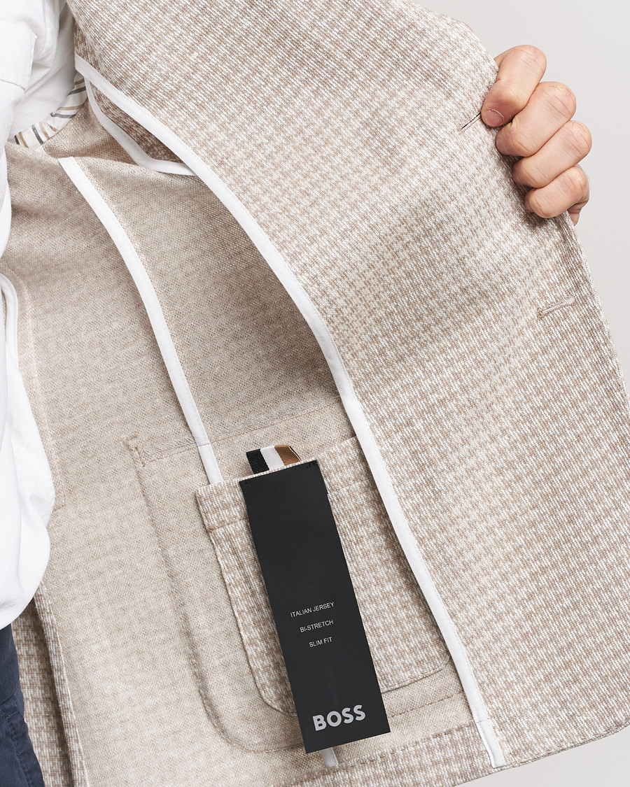 Herre | Blazere & jakker | BOSS BLACK | Hanry Jersey Linen Checked Blazer Dark Beige