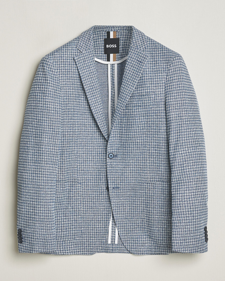 Herre | Blazere & jakker | BOSS BLACK | Hanry Jersey Linen Checked Blazer Bright Blue
