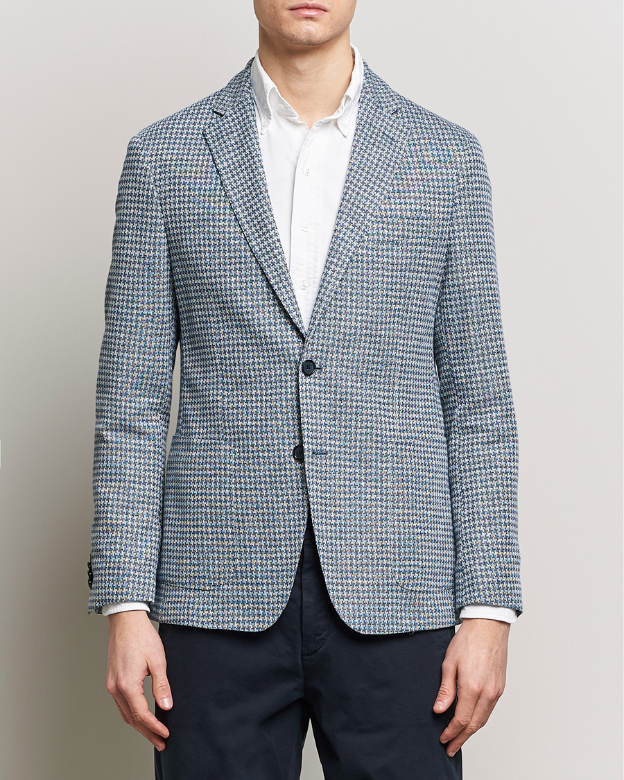 Herre | Tøj | BOSS BLACK | Hanry Jersey Linen Checked Blazer Bright Blue