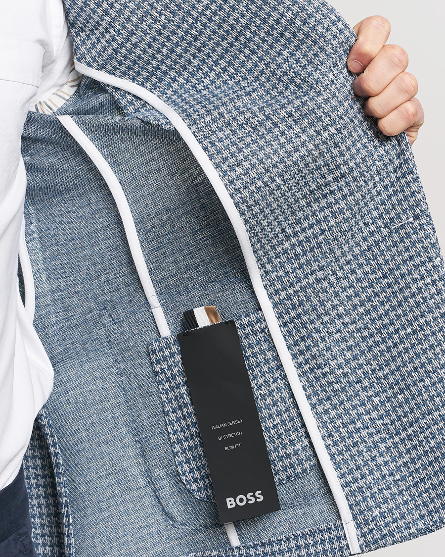 Herre | Blazere & jakker | BOSS BLACK | Hanry Jersey Linen Checked Blazer Bright Blue