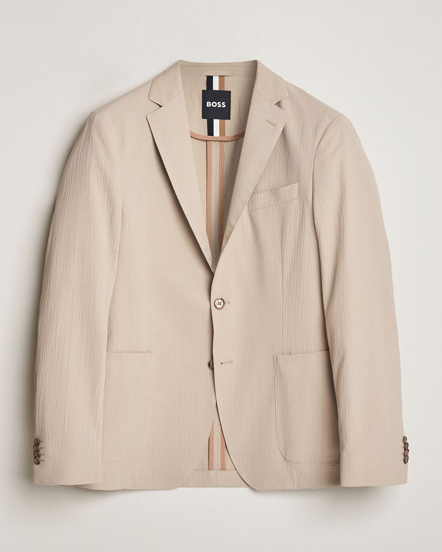 Herre | Blazere & jakker | BOSS BLACK | Hanry Cotton Seersucker Blazer Dark Beige