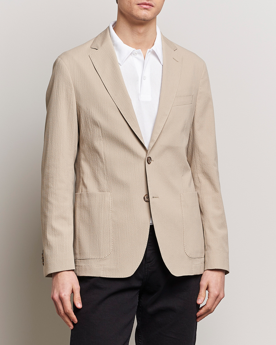 Herre | Loyalitetstilbud | BOSS BLACK | Hanry Cotton Seersucker Blazer Dark Beige