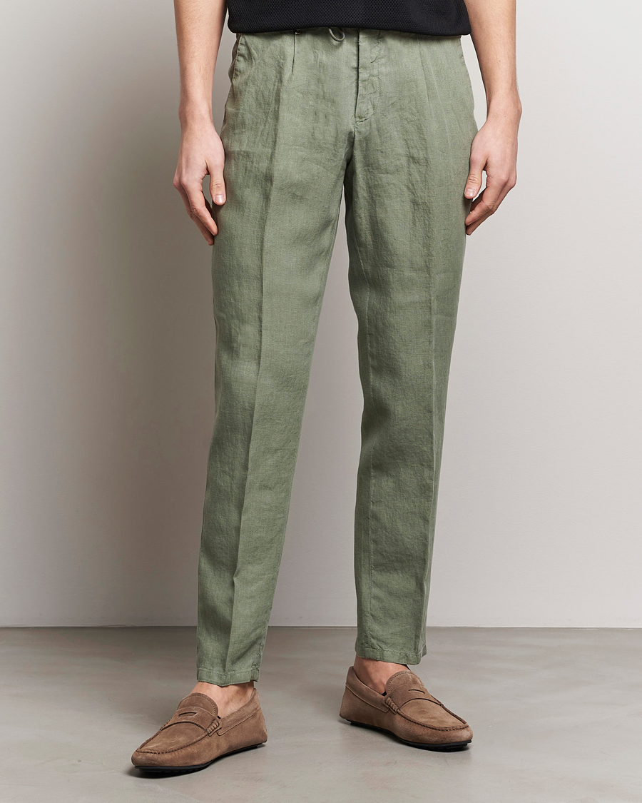 Herre | The linen lifestyle | BOSS BLACK | Genius Slim Fit Linen Pants Open Green