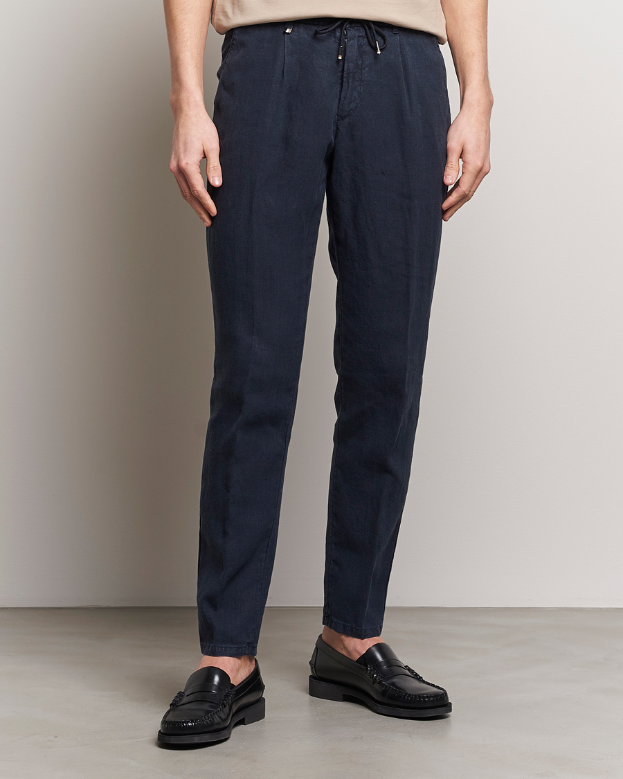 Herre | The linen lifestyle | BOSS BLACK | Genius Slim Fit Linen Pants Dark Blue