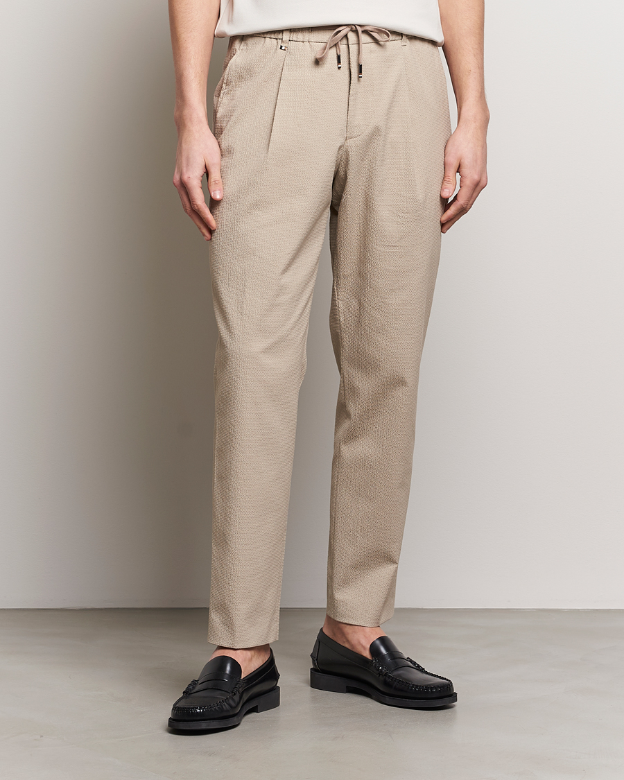 Herre | Loyalitetstilbud | BOSS BLACK | Perin Cotton Seersucker Pants Dark Beige