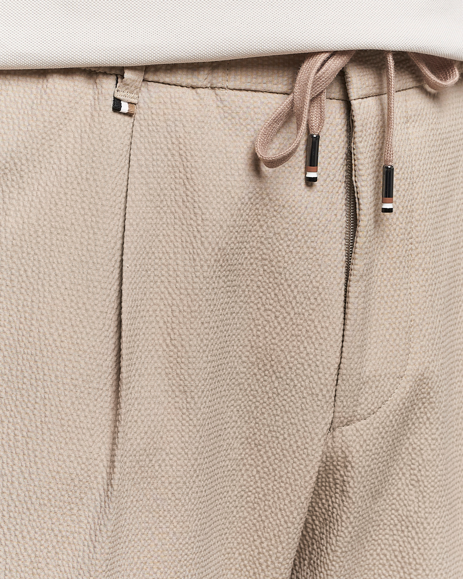 Herre | Bukser | BOSS BLACK | Perin Cotton Seersucker Pants Dark Beige