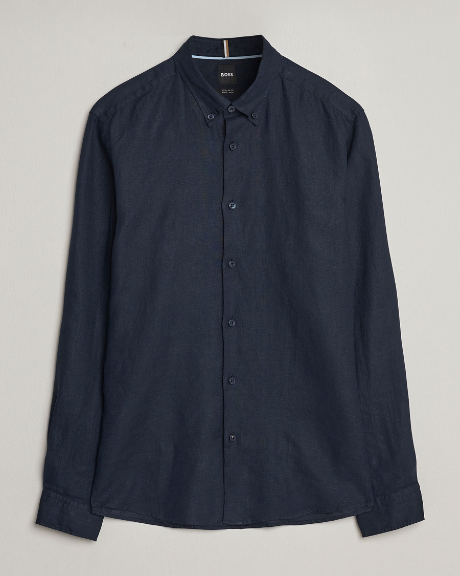 Herre |  | BOSS BLACK | Liam Linen Shirt Dark Blue