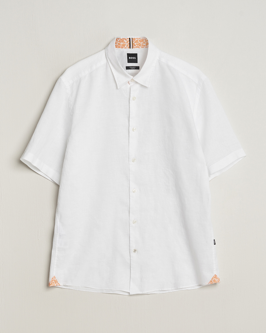 Herre | Skjorter | BOSS BLACK | Liam Short Sleeve Linen Shirt White