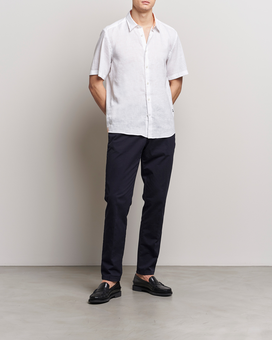 Herre | Skjorter | BOSS BLACK | Liam Short Sleeve Linen Shirt White