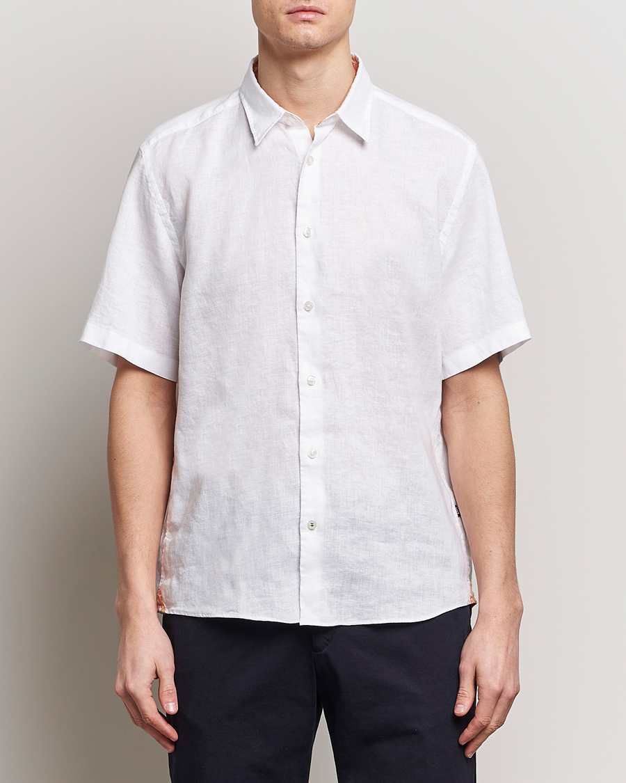 Herre | Loyalitetstilbud | BOSS BLACK | Liam Short Sleeve Linen Shirt White