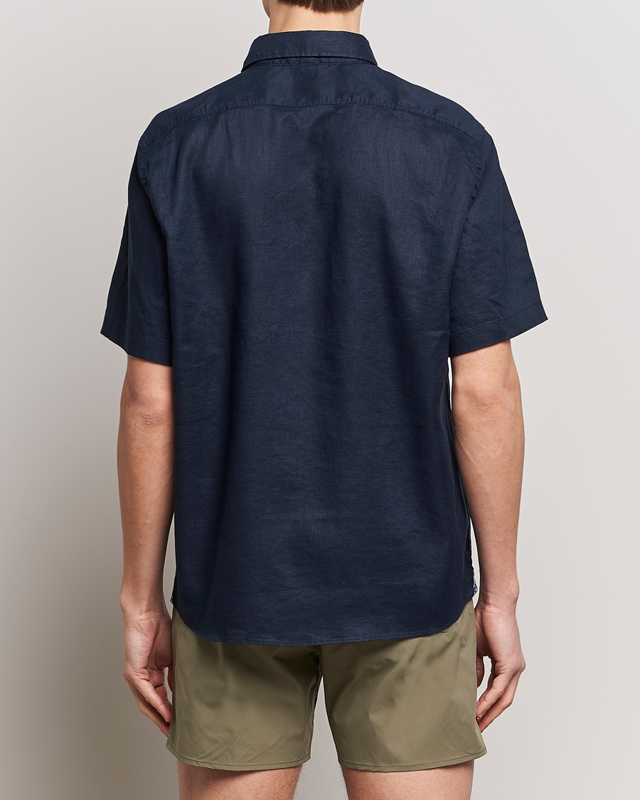 Herre | Skjorter | BOSS BLACK | Liam Short Sleeve Linen Shirt Dark Blue