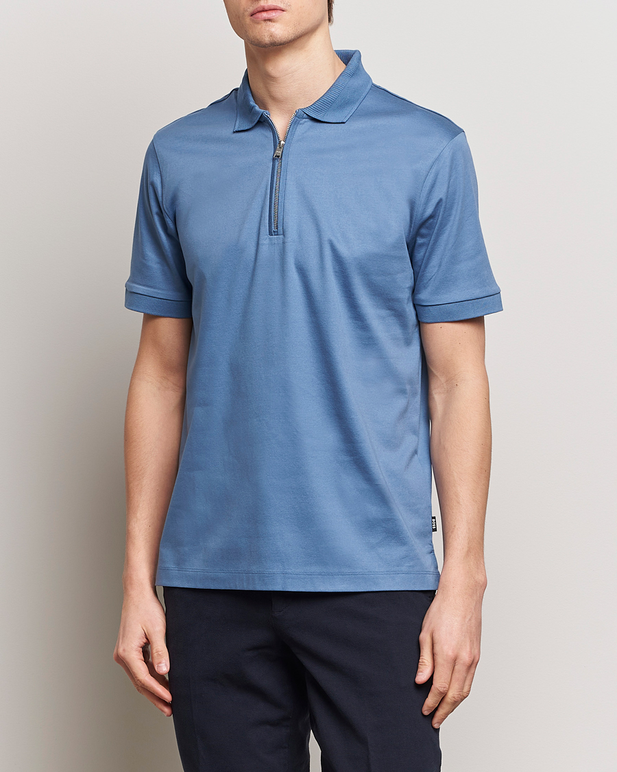 Herre |  | BOSS BLACK | Polston Half Zip Polo Light Blue