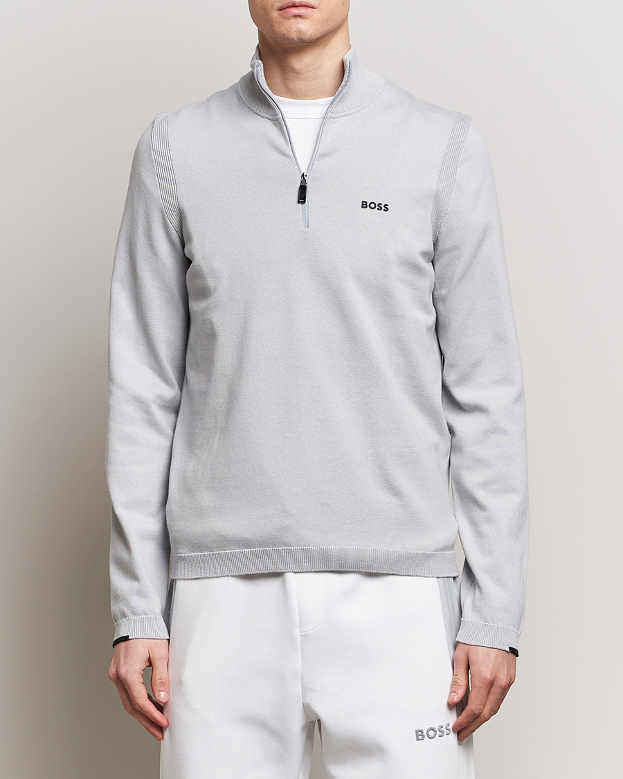 Herre | Trøjer | BOSS GREEN | Ever Knitted Half Zip Light Grey