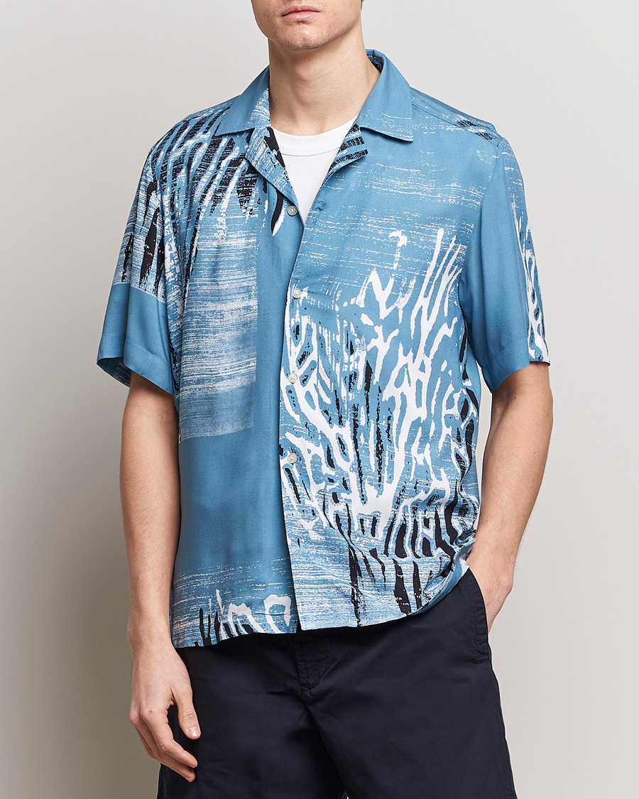 Herre | Skjorter | BOSS ORANGE | Rayer Short Sleeve Printed Shirt Open Blue