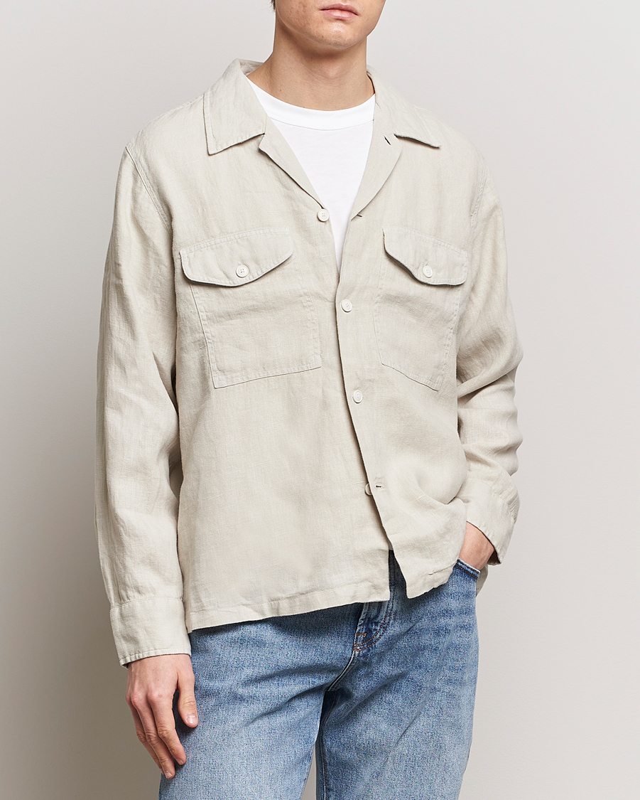 Herre | Shirt Jackets | BOSS ORANGE | Lovel Linen Overshirt Light Beige