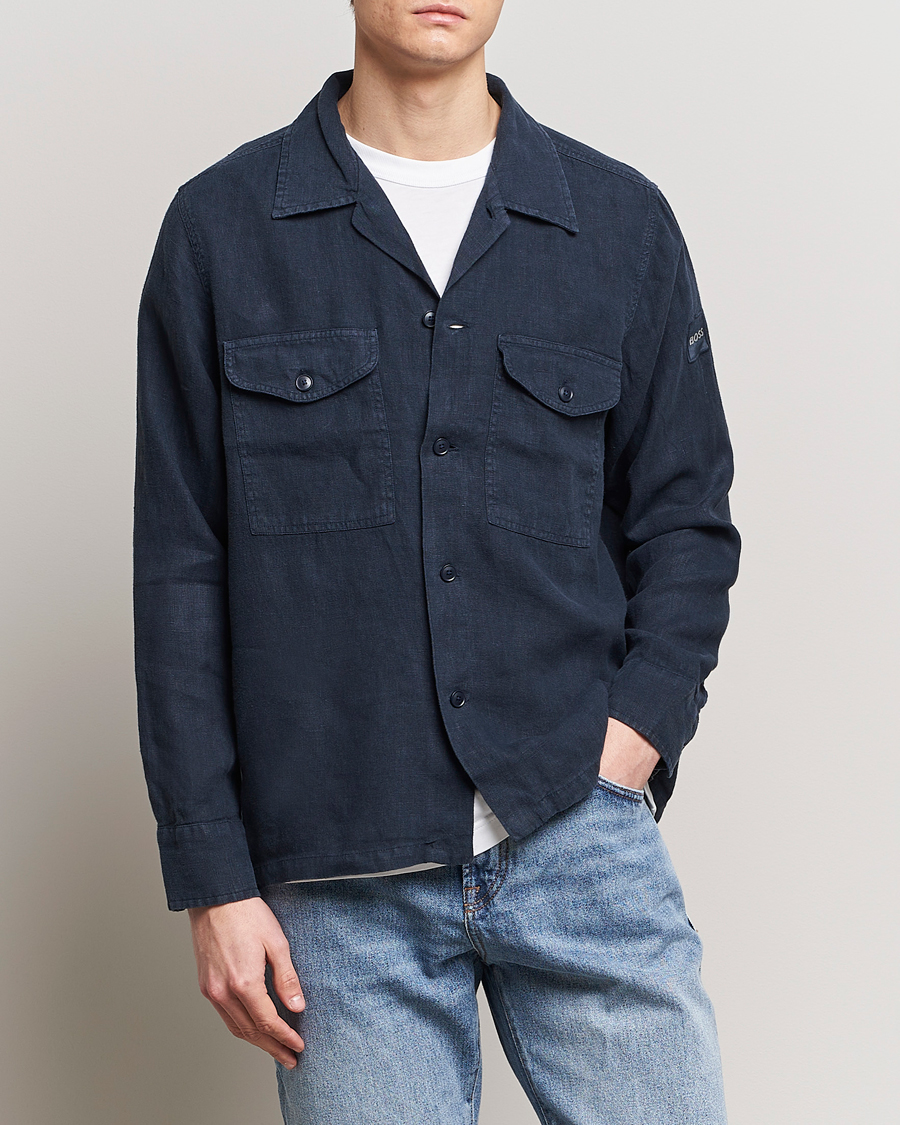 Herre | Shirt Jackets | BOSS ORANGE | Lovel Linen Overshirt Dark Blue