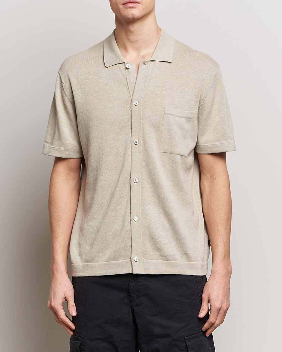 Herre | Kortærmede skjorter | BOSS ORANGE | Kamiccio Knitted Short Sleeve Shirt Light Beige
