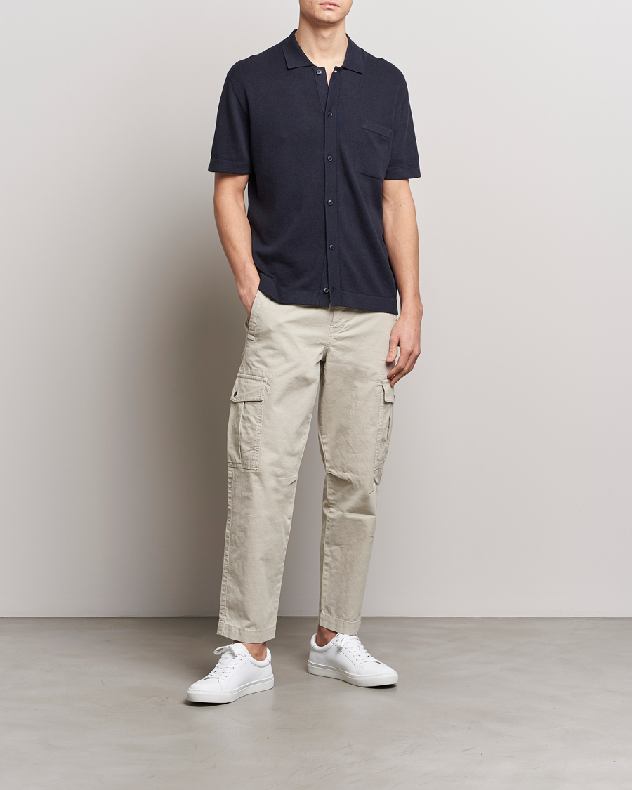 Herre | Skjorter | BOSS ORANGE | Kamiccio Knitted Short Sleeve Shirt Dark Blue