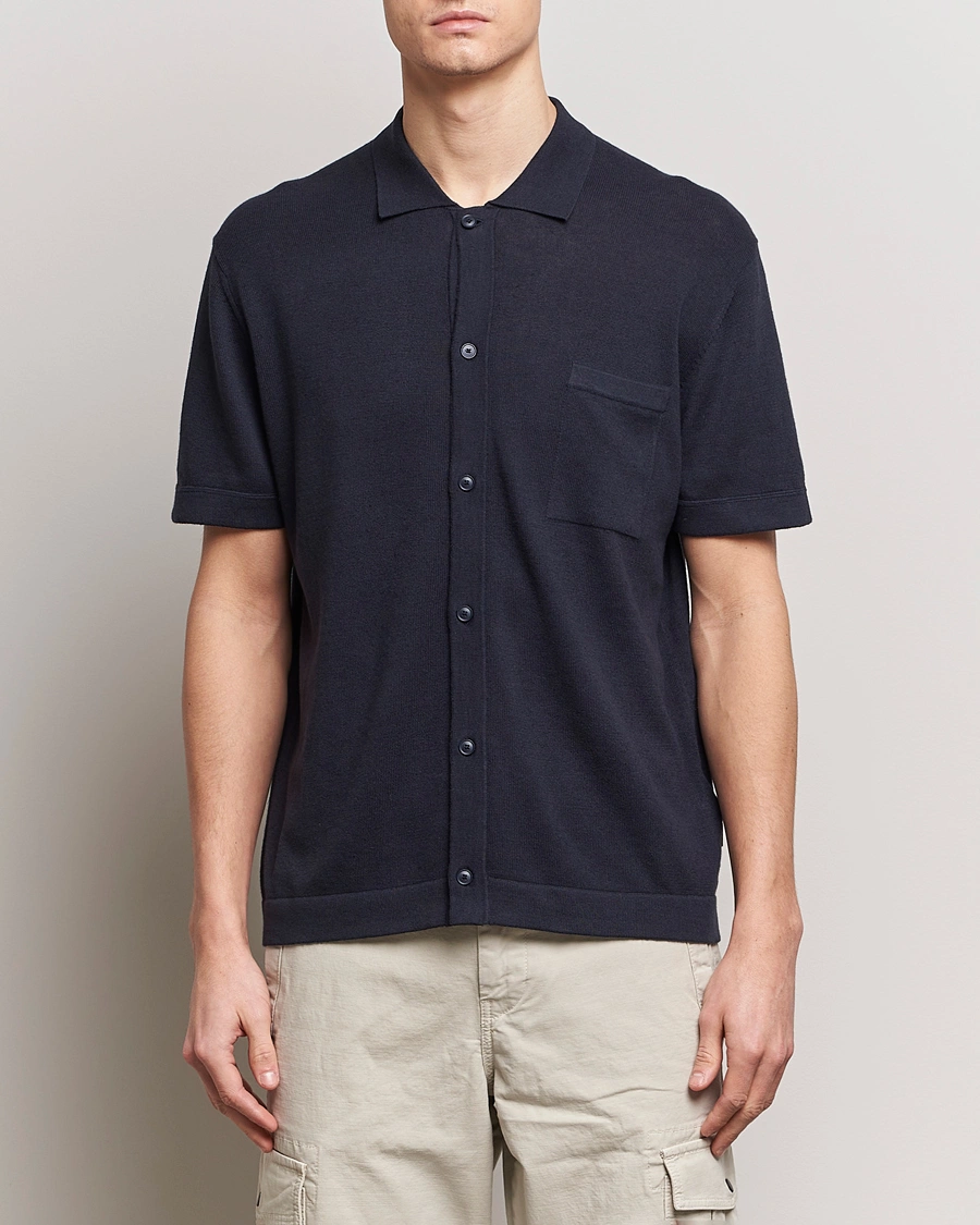Herre | BOSS ORANGE | BOSS ORANGE | Kamiccio Knitted Short Sleeve Shirt Dark Blue