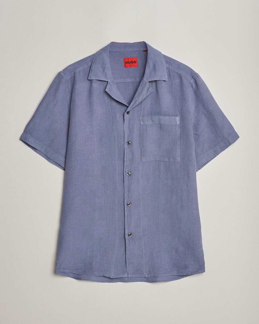 Herre | Skjorter | HUGO | Ellino Short Sleeve Linen Shirt Open Blue