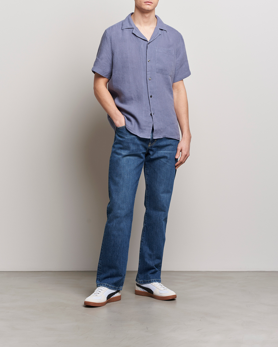 Herre | Skjorter | HUGO | Ellino Short Sleeve Linen Shirt Open Blue